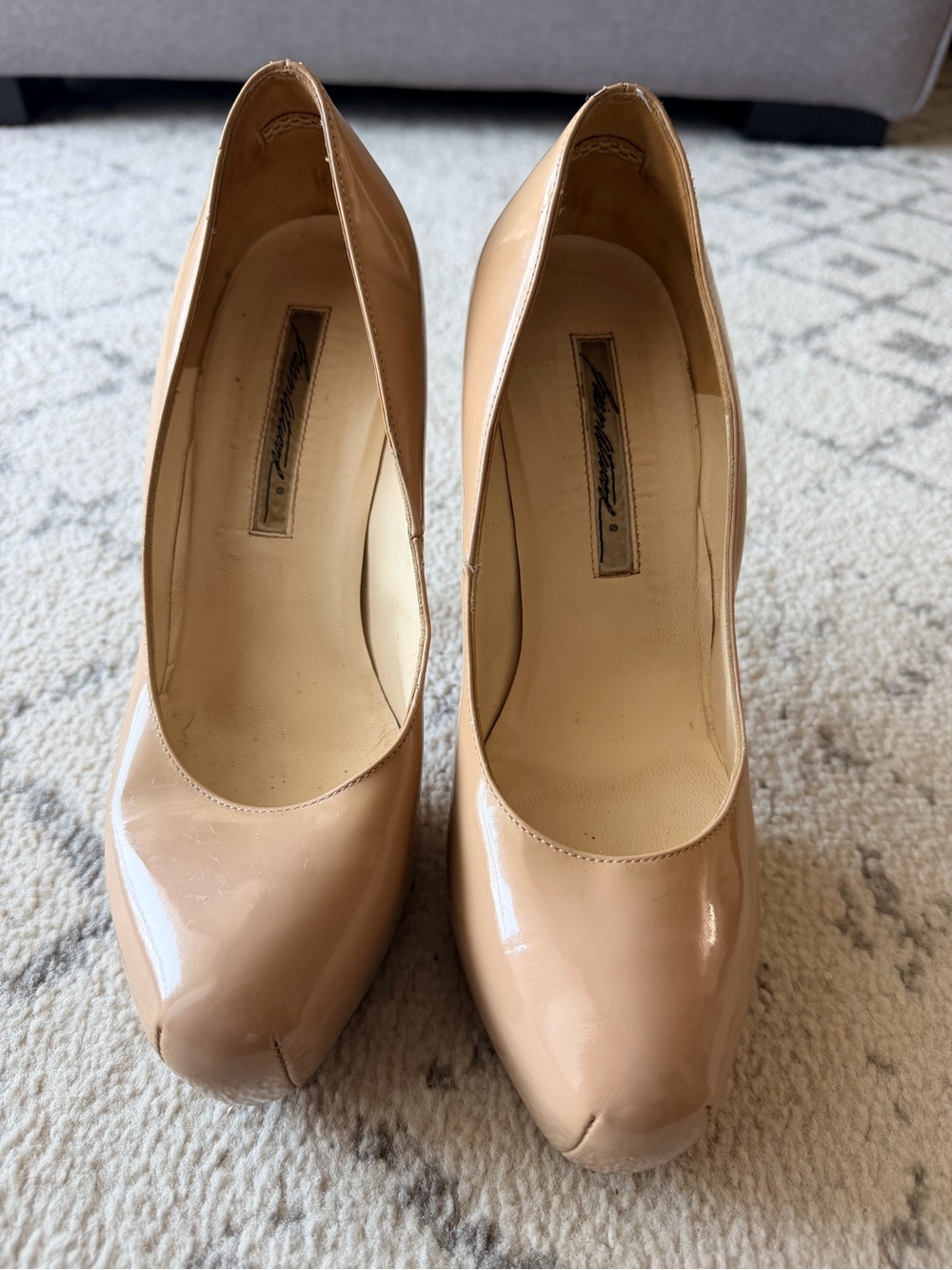 Brian Atwood Nude Patent Leather Platform Pumps | Size 37